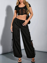 Women's Parachute Pants Wide Leg Drawstring Waist Tie – Street Outfit