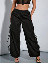 Women's Parachute Pants Wide Leg Drawstring Waist Tie – Street Outfit