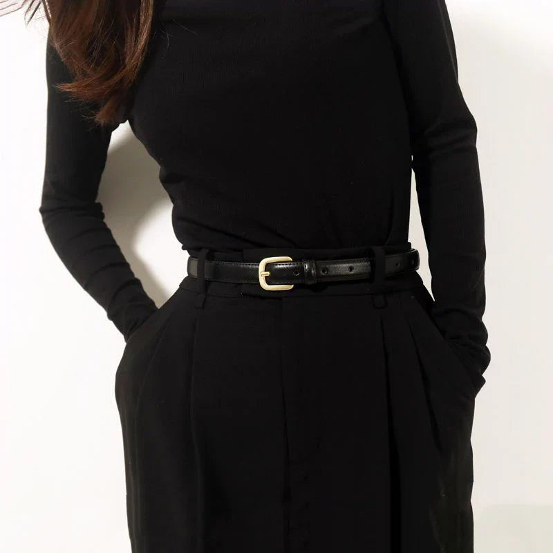 Women's Pin Buckle Belt Narrow Strap Square Buckle – Casual Outfit Accessory