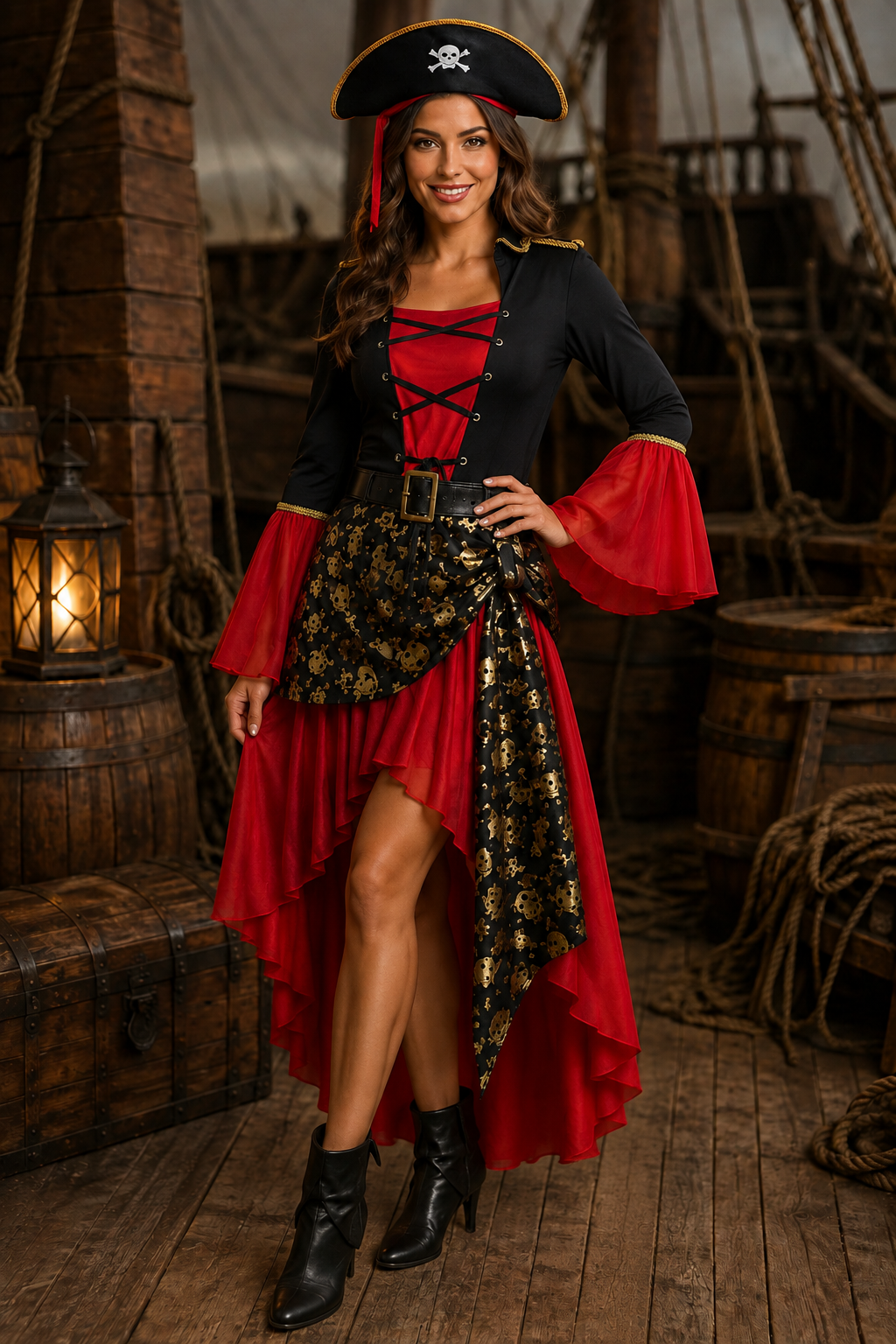 Women's Pirate Costume Long Sleeves Lace-Up Hat – Halloween Party