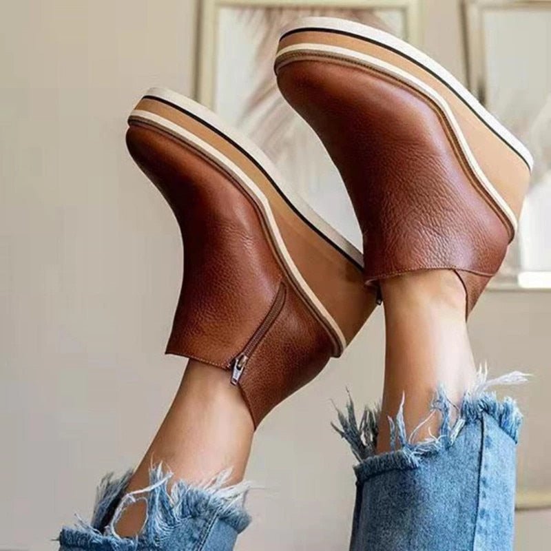 Women's Platform Ankle Boots Side Zip Round Toe Wedge Sole – Weekend Outing
