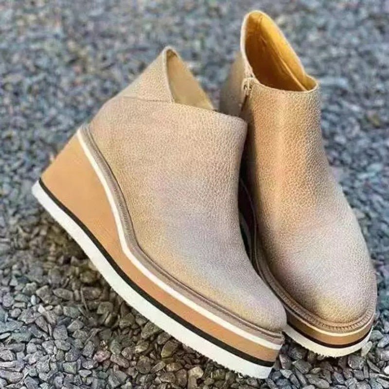 Women's Platform Ankle Boots Side Zip Round Toe Wedge Sole – Weekend Outing