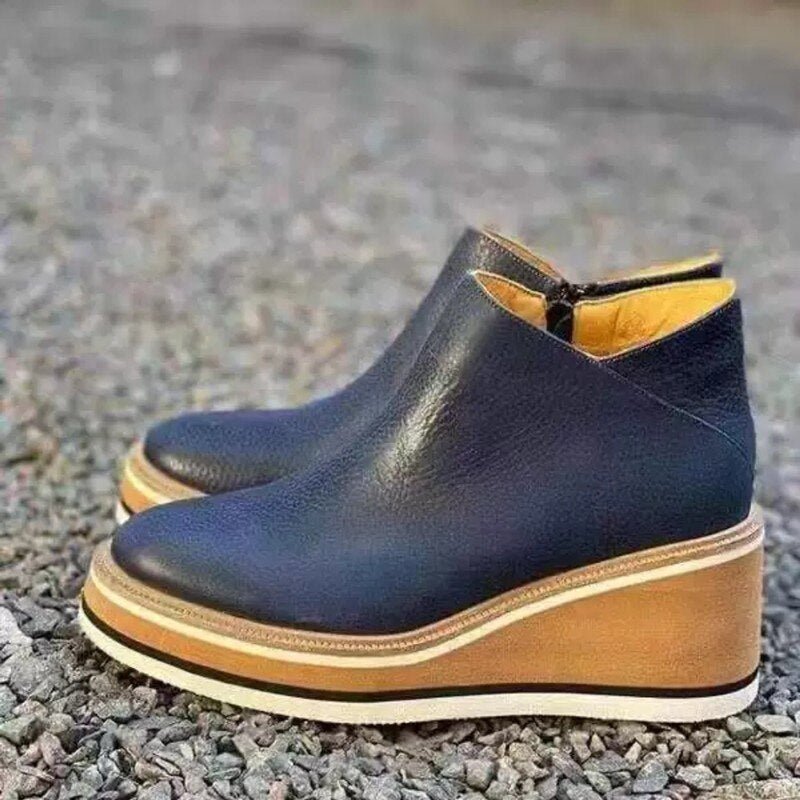 Women's Platform Ankle Boots Side Zip Round Toe Wedge Sole – Weekend Outing