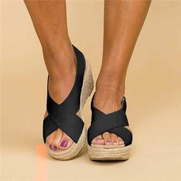 Women's Platform Espadrille Sandals Open Toe Cross Strap Wedge – Casual Summer Style