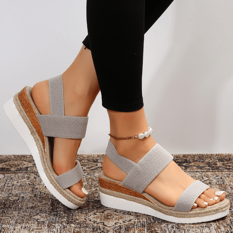 Women's Platform Espadrille Sandals Open Toe Elastic Strap – Beach Vacation