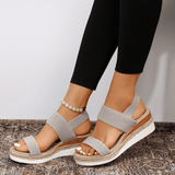 Women's Platform Espadrille Sandals Open Toe Elastic Strap – Beach Vacation