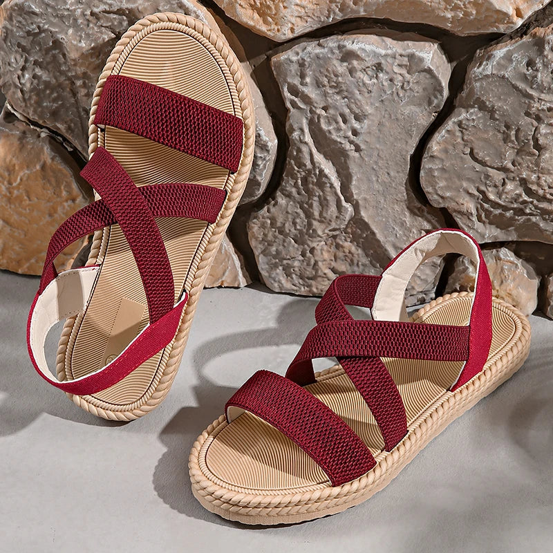 Women's Platform Sandals Open Toe Criss Cross Strap Braided Sole – Summer Beach Party
