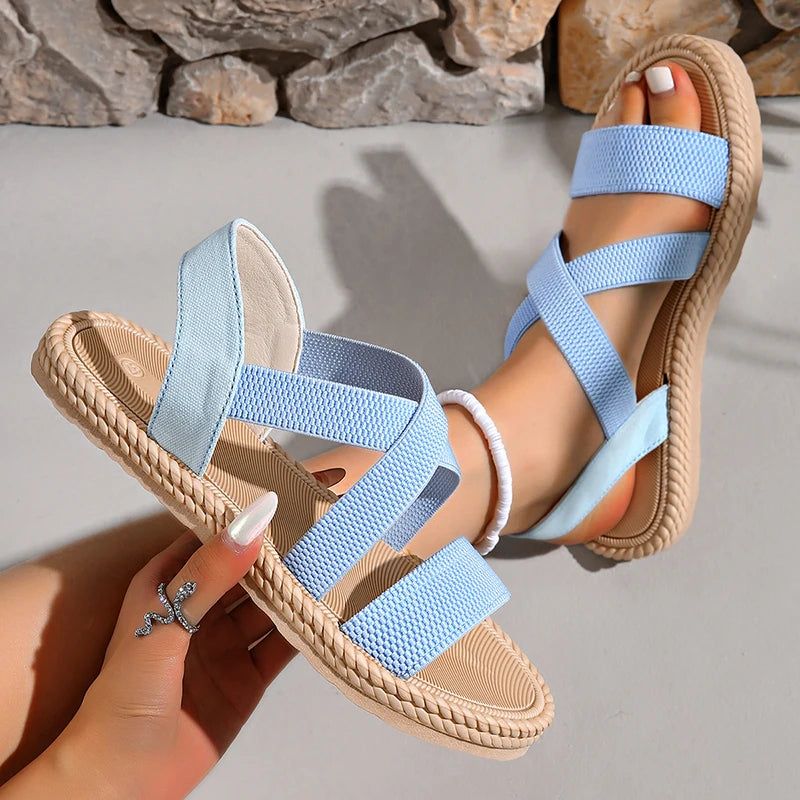 Women's Platform Sandals Open Toe Criss Cross Strap Braided Sole – Summer Beach Party
