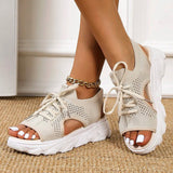 Women's Platform Sandals Open Toe Knit Lace-Up – Relaxed Summer Wear