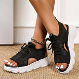 Women's Platform Sandals Open Toe Knit Lace-Up – Relaxed Summer Wear
