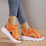 Women's Platform Sandals Open Toe Knit Lace-Up – Relaxed Summer Wear