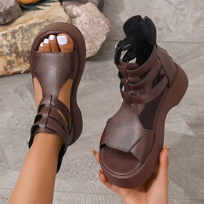 Women's Platform Sandals Open Toe Layered Strap Buckle – Going Out Summer