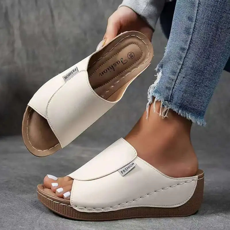 Women's Platform Slide Sandals Black Open Toe Slip On - Casual Summer