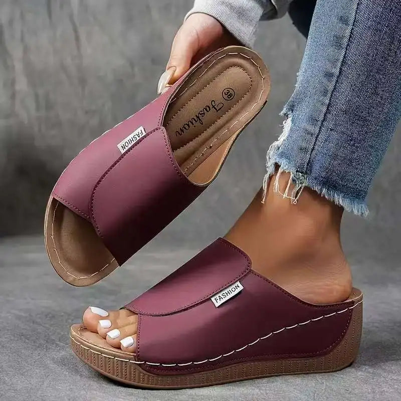 Women's Platform Slide Sandals Black Open Toe Slip On - Casual Summer