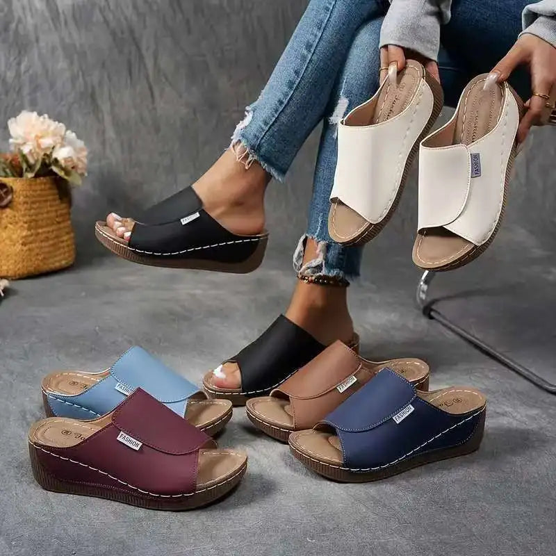 Women's Platform Slide Sandals Black Open Toe Slip On - Casual Summer