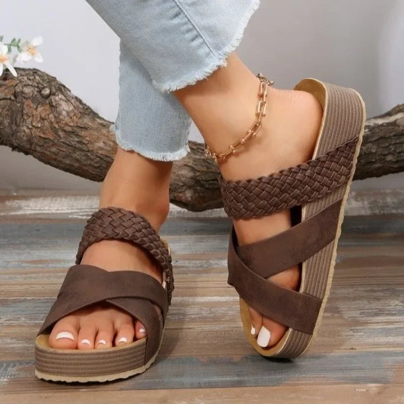 Women's Platform Slide Sandals Cross Strap Open Toe – Beach Vacation Summer