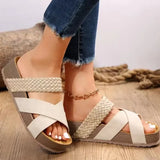 Women's Platform Slide Sandals Cross Strap Open Toe – Beach Vacation Summer