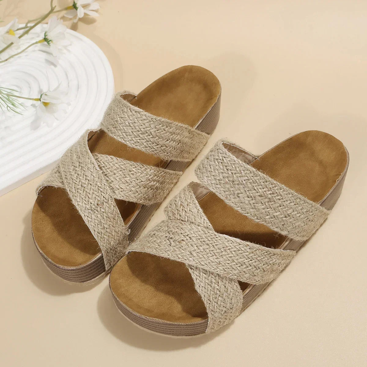 Women's Platform Slide Sandals Cross Strap Open Toe – Beach Vacation Summer