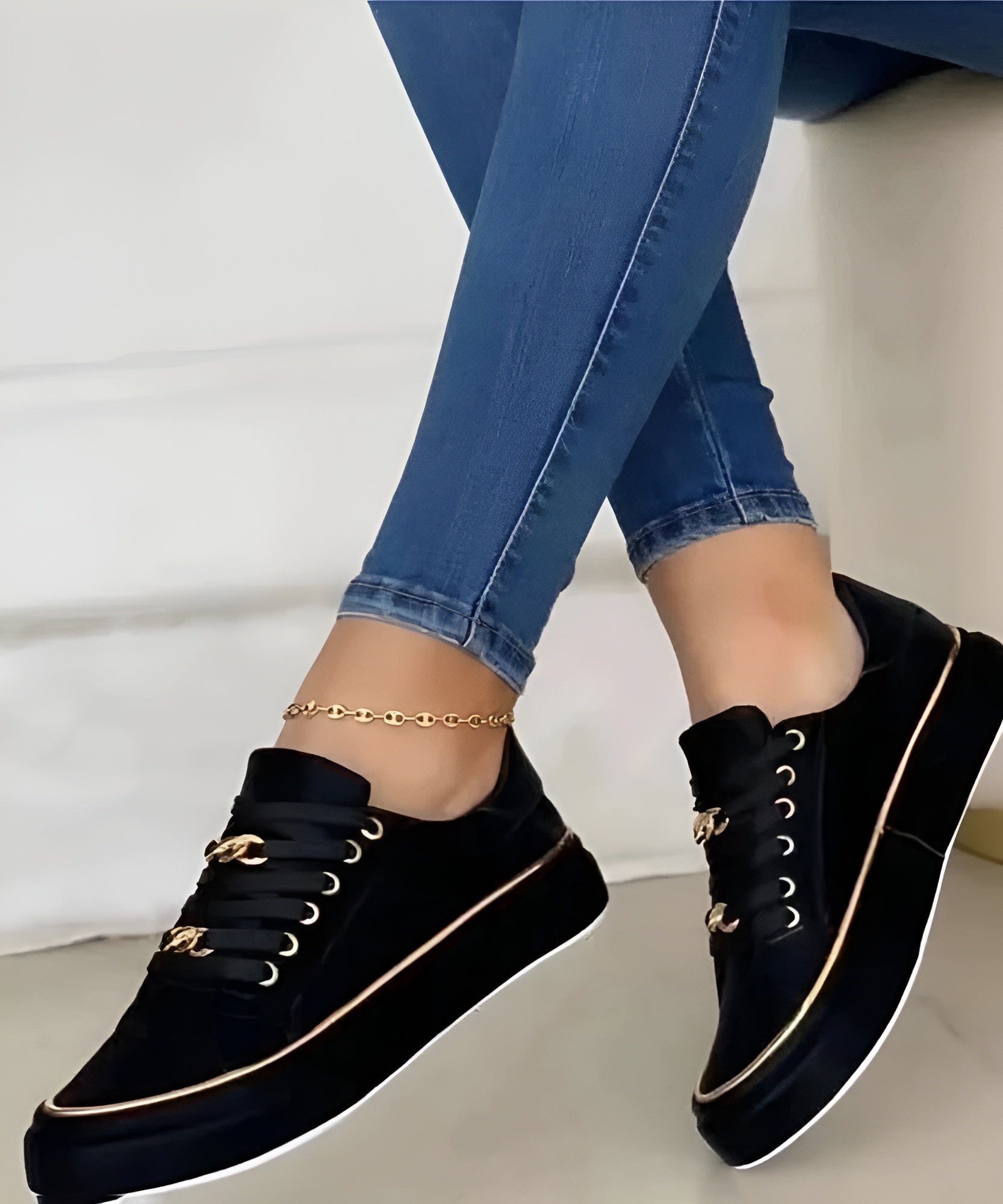 Women's Platform Sneakers Chain Lace-Up Metallic – Going Out
