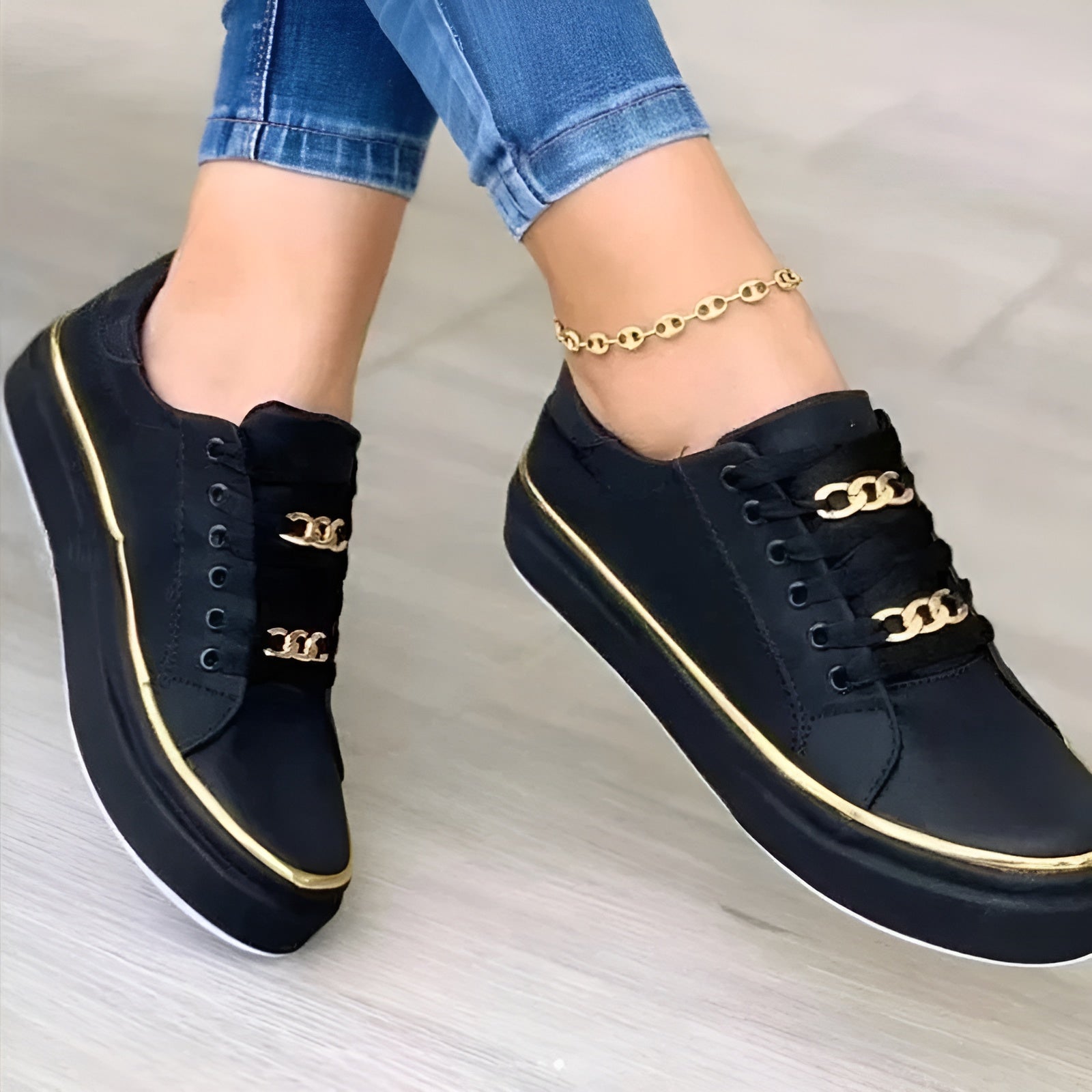 Women's Platform Sneakers Chain Lace-Up Metallic – Going Out