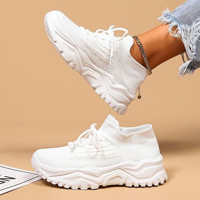 Women's Platform Sneakers Chunky Sole Sock Lace-Up – Casual