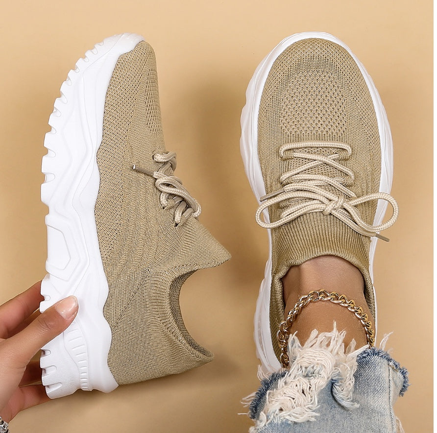 Women's Platform Sneakers Chunky Sole Sock Lace-Up – Casual