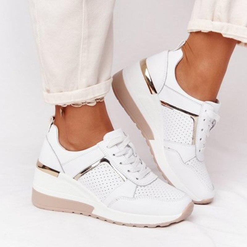Women's Platform Sneakers Lace Up Perforated Panels – Casual Day