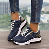 Women's Platform Sneakers Lace Up Side Zip Contrast Heel – Everyday Casual Wear