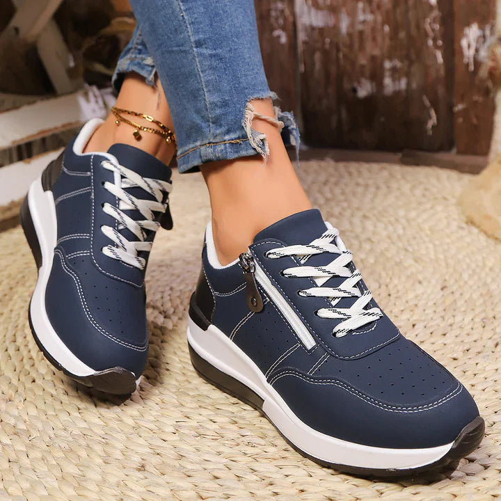 Women's Platform Sneakers Lace Up Side Zip Contrast Heel – Everyday Casual Wear