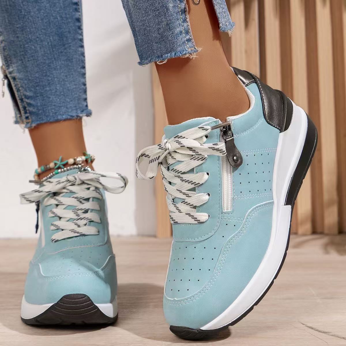 Women's Platform Sneakers Lace Up Side Zip Contrast Heel – Everyday Casual Wear