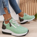 Women's Platform Sneakers Lace Up Side Zip Contrast Heel – Everyday Casual Wear