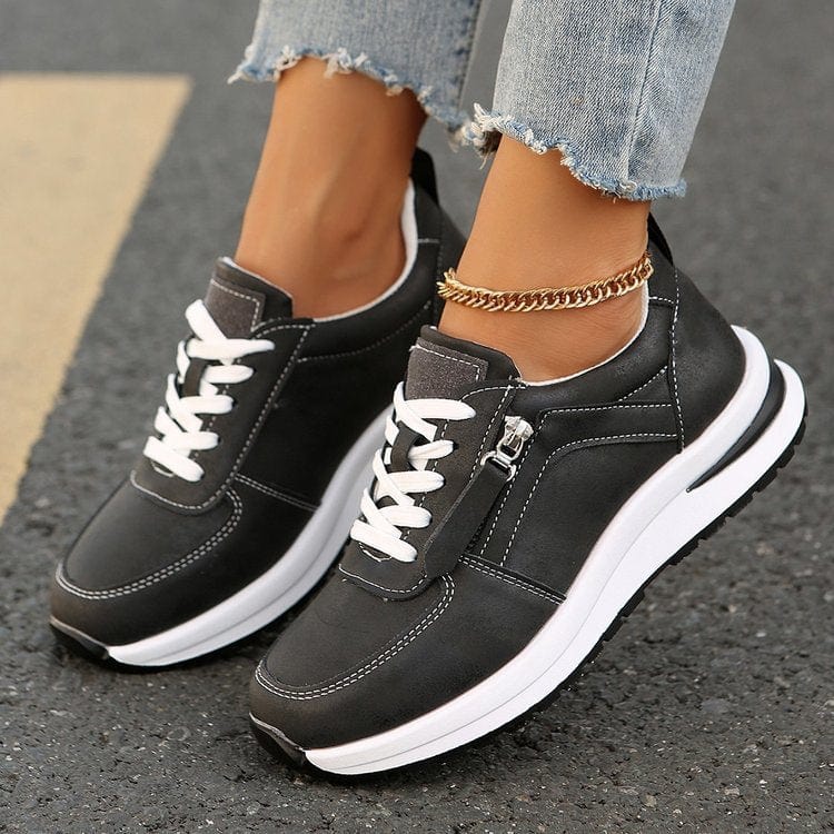Women's Platform Sneakers Lace Up Side Zipper – Chunky Sole Casual