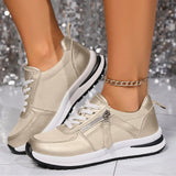 Women's Platform Sneakers Lace Up Side Zipper – Chunky Sole Casual