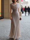 Women's Pleated Maxi Dress Draped Cowl Neck Sleeveless – Wedding Guest