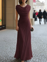 Women's Pleated Maxi Dress Draped Cowl Neck Sleeveless – Wedding Guest