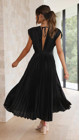 Women's Pleated Midi Dress V Neck Cap Sleeve – Wedding Guest