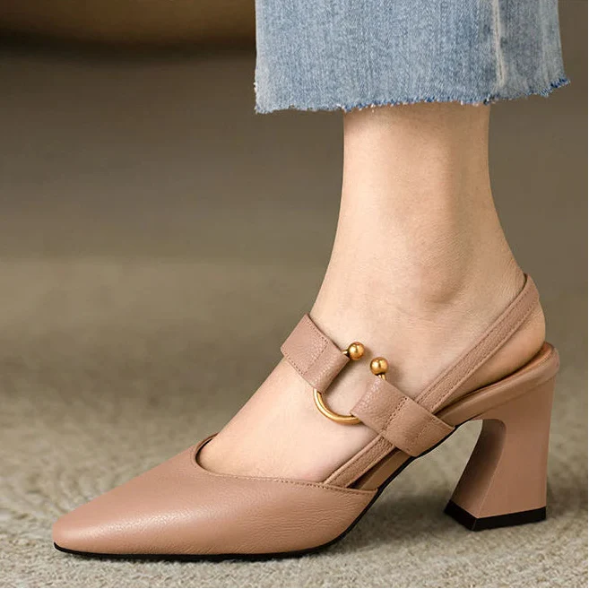 Women's Pointed Toe Buckle Slingback Block Heels – Wedding Guest