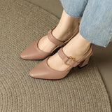Women's Pointed Toe Heels Slingback Ankle Strap Block Heel – Office Wear