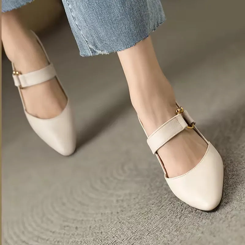 Women's Pointed Toe Heels Slingback Ankle Strap Block Heel – Office Wear