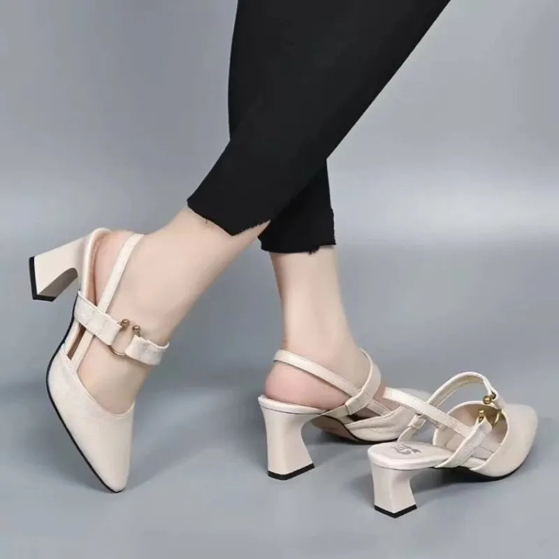 Women's Pointed Toe Heels Slingback Ankle Strap Block Heel – Office Wear