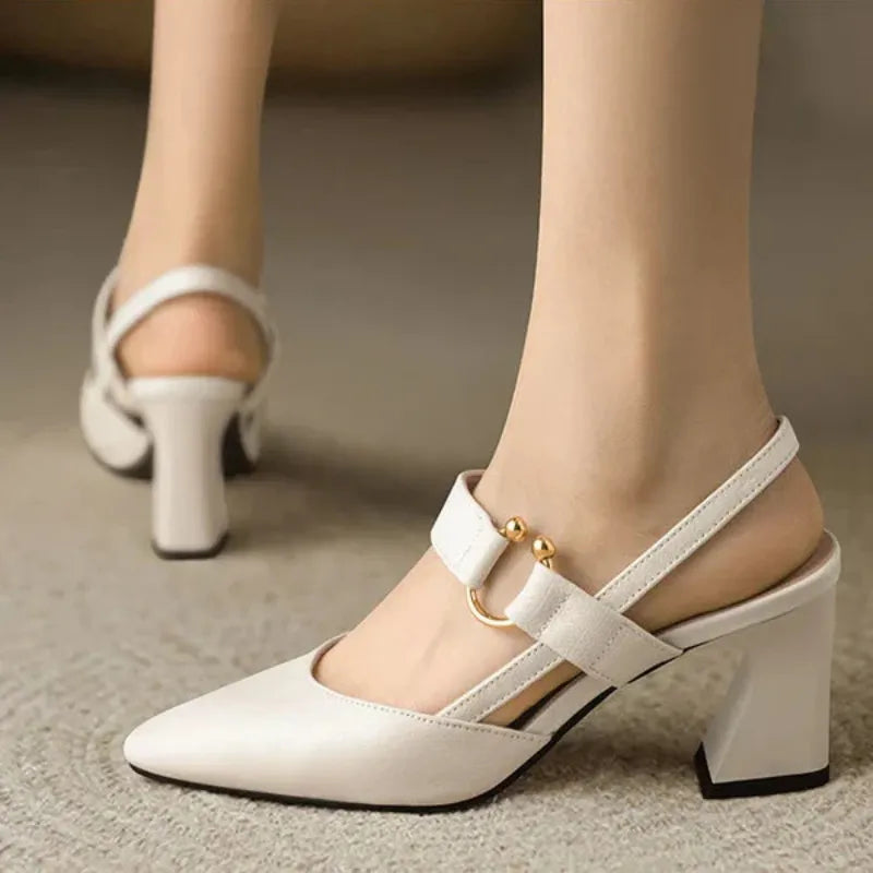 Women's Pointed Toe Heels Slingback Ankle Strap Block Heel – Office Wear