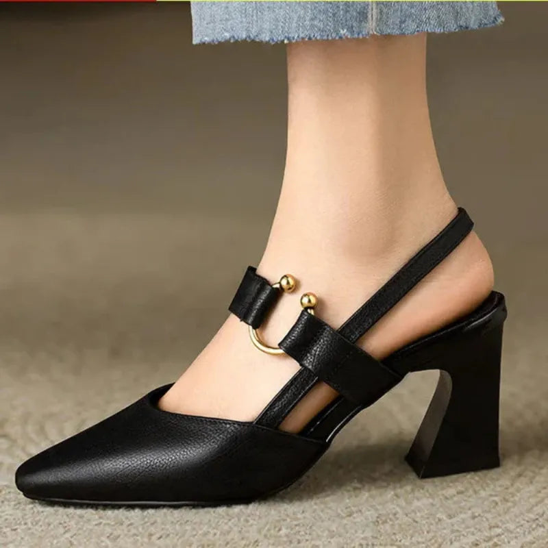 Women's Pointed Toe Heels Slingback Ankle Strap Block Heel – Office Wear