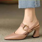 Women's Pointed Toe Heels Slingback Ankle Strap Block Heel – Office Wear