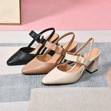 Women's Pointed Toe Heels Slingback Ankle Strap Block Heel – Office Wear