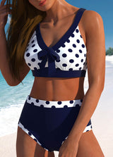 Women's Polka Dot Bikini Set V Neck Bow Front – Beach Vacation Swim