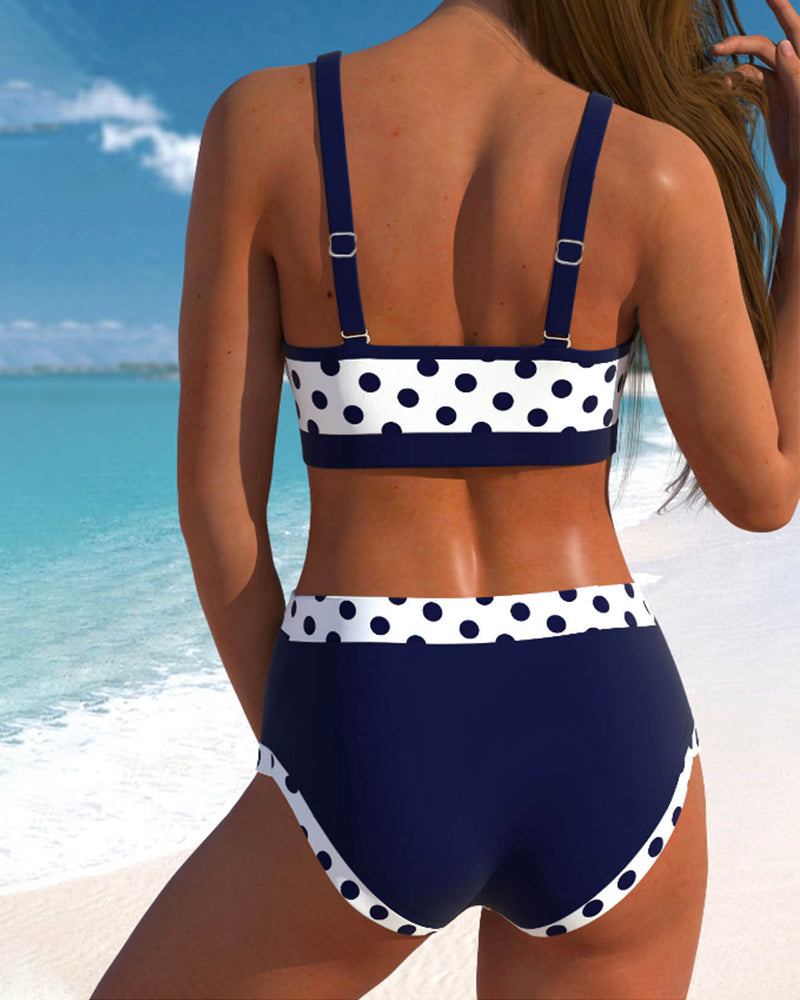 Women's Polka Dot Bikini Set V Neck Bow Front – Beach Vacation Swim