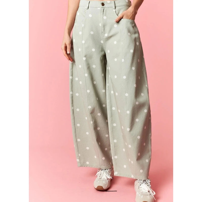 Women's Polka Dot Print High Waist Jeans Button Front Wide Leg – Going Out