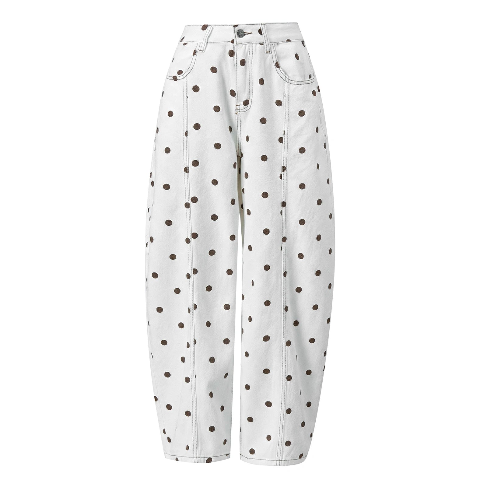 Women's Polka Dot Print High Waist Jeans Button Front Wide Leg – Going Out