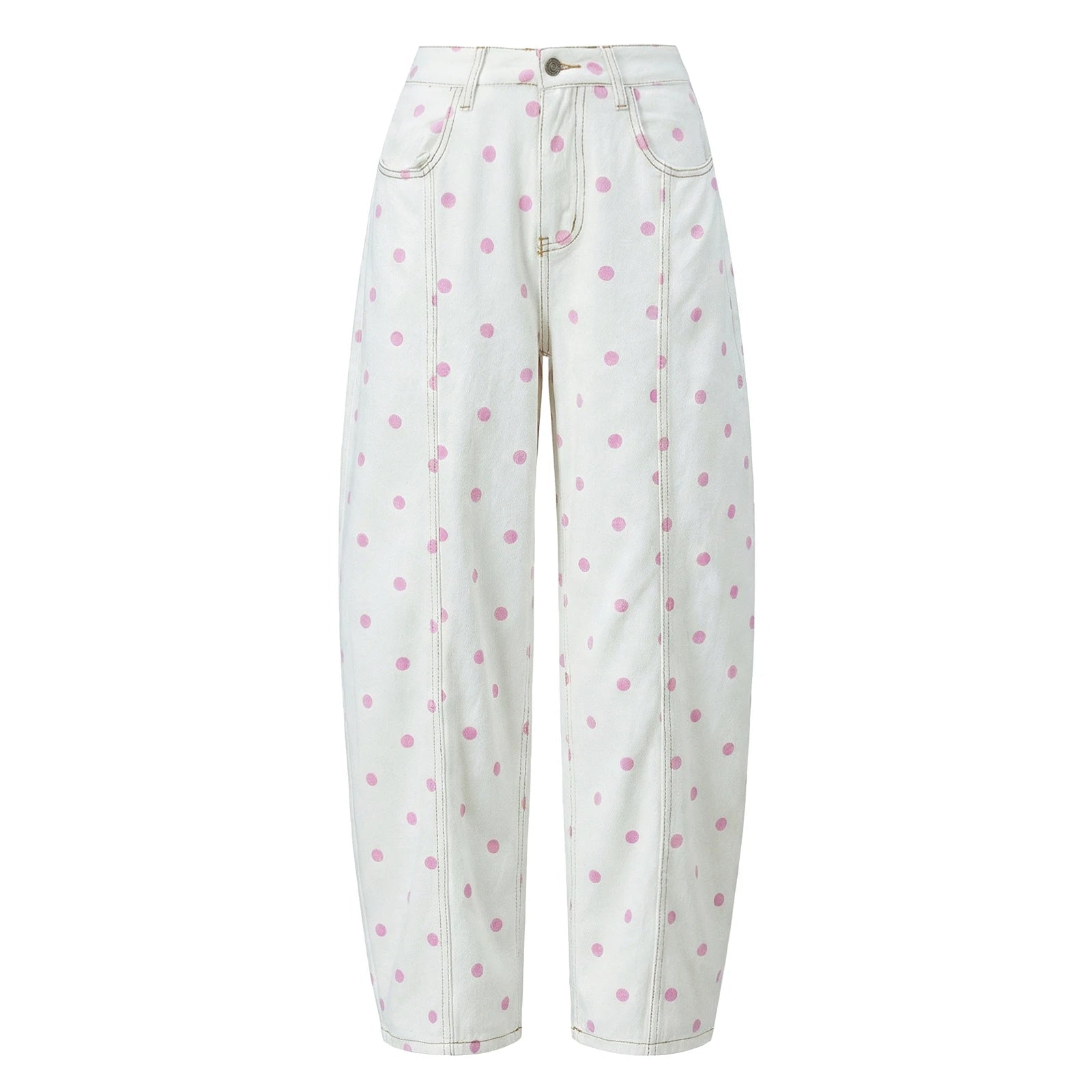 Women's Polka Dot Print High Waist Jeans Button Front Wide Leg – Going Out