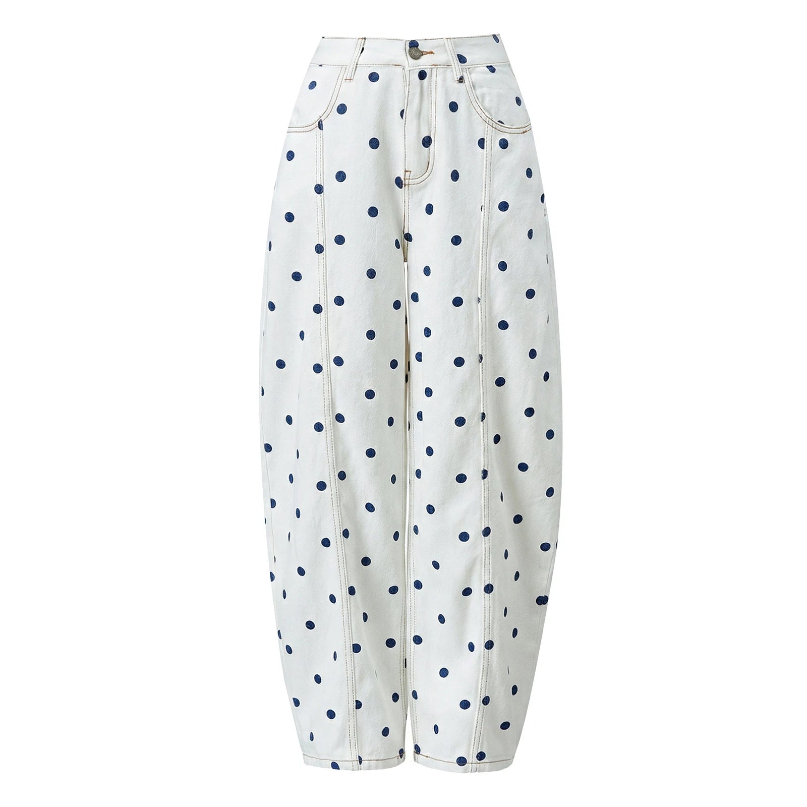 Women's Polka Dot Print High Waist Jeans Button Front Wide Leg – Going Out